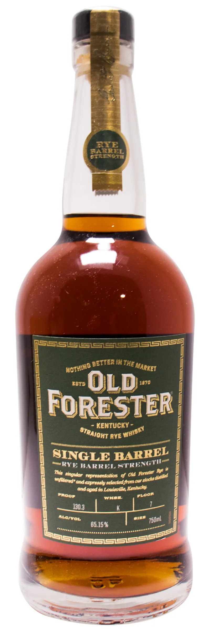 Old Forester Rye Whiskey Single Barrel, Barrel Strength, 130.6 Proof 750ml